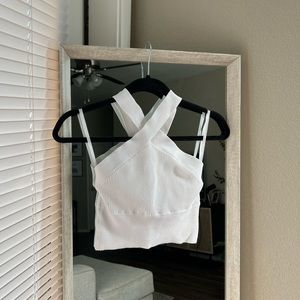 Abercrombie White Ribbed Cropped Halter Tank Top